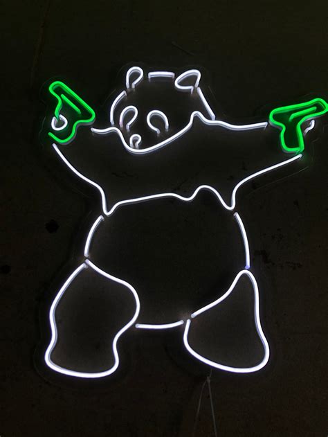 Panda Panda With Pistols Led Neon Sign Wall Decor Wall Etsy
