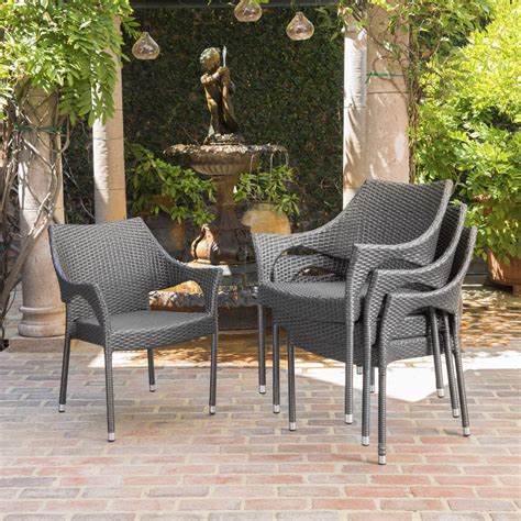 Debby grey side chair (set of 2) by steve silver company (6) tafton grey fabric tufted club chair and ottoman set. Barletta Outdoor Wicker Stacking Chairs, Set of 4, Gray - Walmart.com - Walmart.com