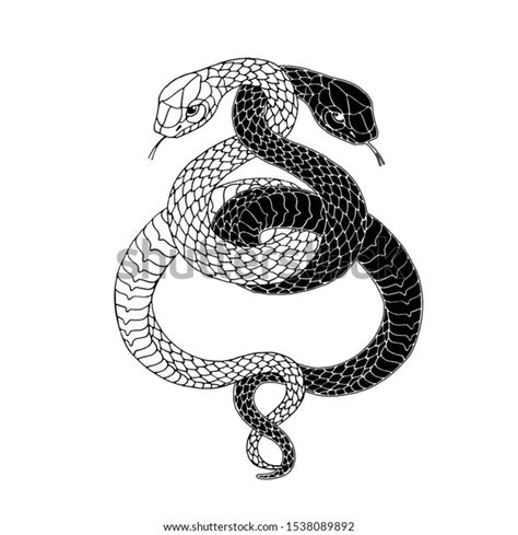 Tattoo Two Snakes Traditional Black Dot Vector De Stock Libre De