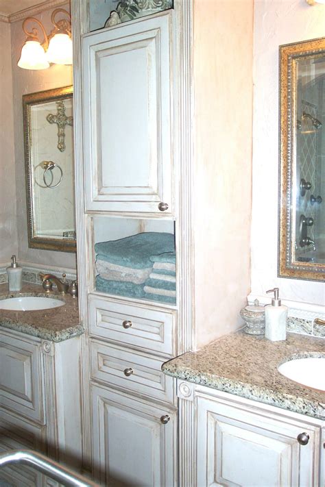 Custom Built Bathroom Cabinets With Linen Cabinet And Pull Out Trash