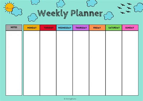 Weekly Planner For Kids Timetable For Kids Free Printable Shining