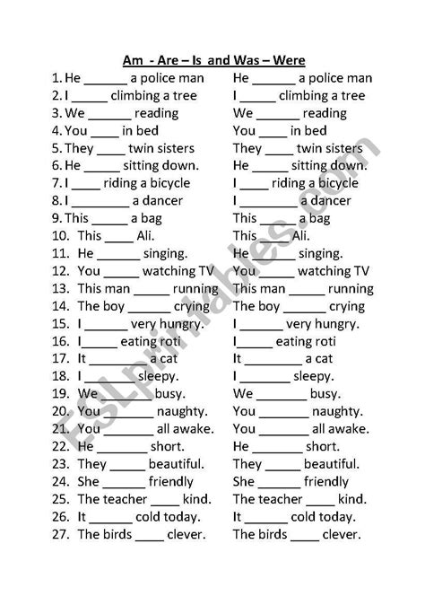 Simple Exercise Am Are Is To Was Were ESL Worksheet By Jimmyjammy