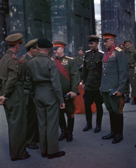 Marshal Georgy Zhukov Center Wearing Three Hero Of The Soviet Union