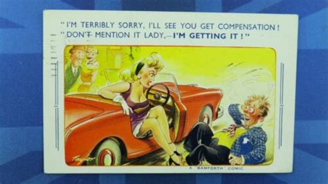 Saucy Bamforth Motoring Comic Postcard 1960 Nylons Stocking Big Boobs Accident Ebay