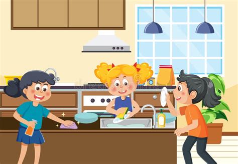 Cartoon Children Cleaning The House Stock Vector Illustration Of