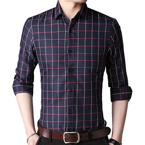 2018 Fashion Mens Shirts Long Sleeve Slim Fit Plaid Shirt Men Casual Dress Shirt Male Blouse