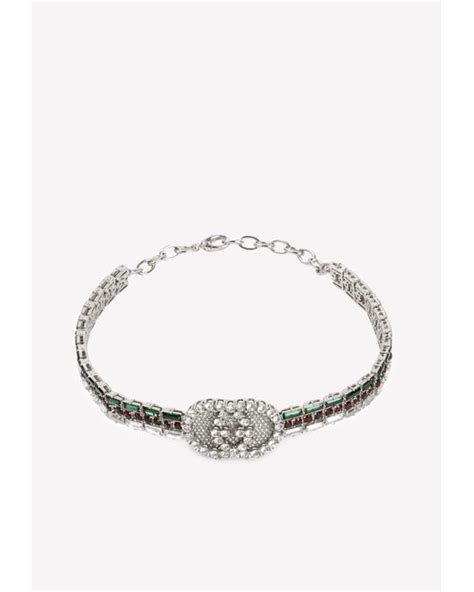 Gucci Crystal Embellished Gg Choker Necklace In Silver Metallic Lyst Uk