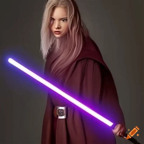 Attractive Blonde Hair Jedi Girl Holding A Purple Lightsaber On Craiyon