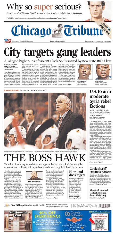 Newseum Todays Front Pages Chicago Tribune Chicago Tribune Man