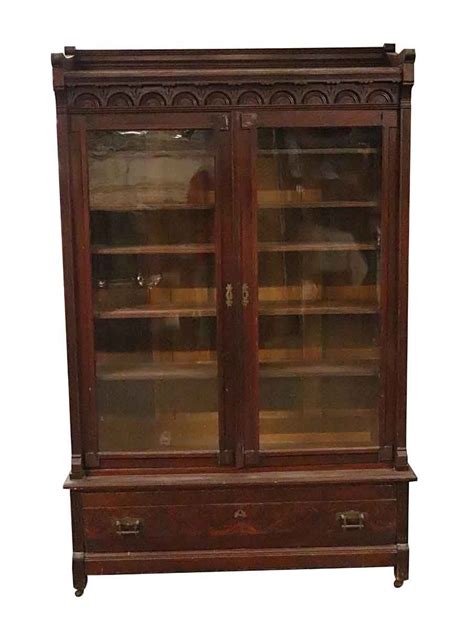 Victorian Two Door Dark Tone Walnut Glass Front Bookcase The Condition