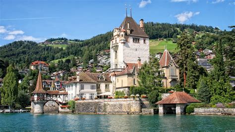 Fotos Schweiz Oberhofen Castle Lake Thun Burg Natur See 1920x1080