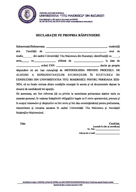 Declaratie Pe Proprie Raspundere Oficial Model DeclaraÈie Pe Propria