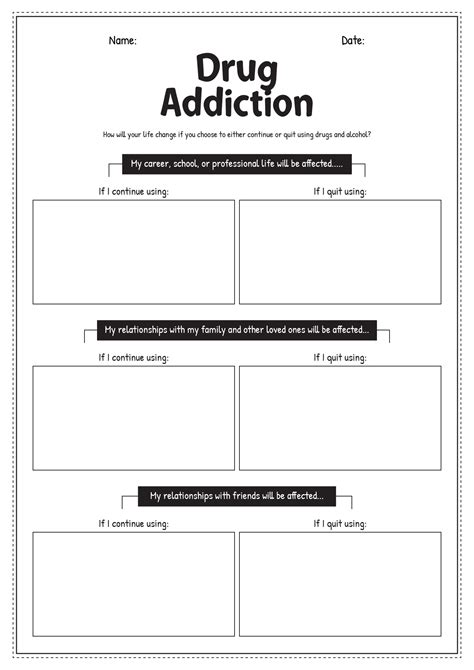 Drug Addiction Worksheets Printable