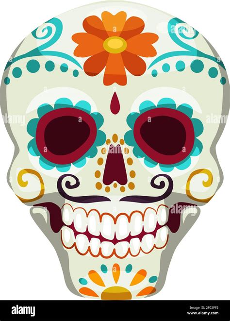 Cinco De Mayo Sugar Skull Decorated By Marigold Flower Isolated Vector