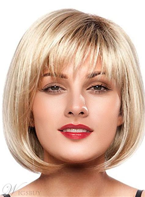 Bobstyle Shoulder Lenght Choppy Bang Capless Human Hair Blend Wigs In
