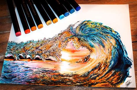 Sunset Wave Copic Markers And Prismacolors On Bristol A4 Check Out