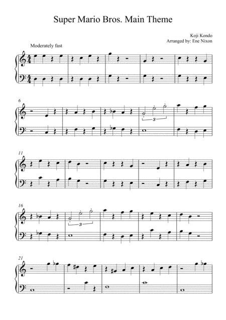 Super Mario Bros Main Theme Easy Piano Sheet Music To Download And