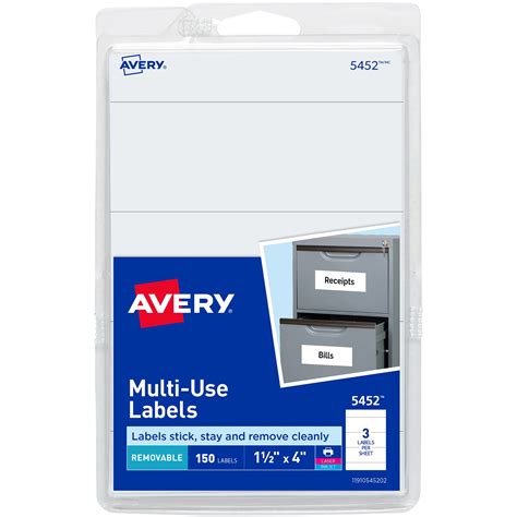 Avery Removable Labels Removable Adhesive 1 12 X 4 150 Labels