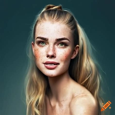 High Resolution Portrait Of A Beautiful Young Woman With Freckles