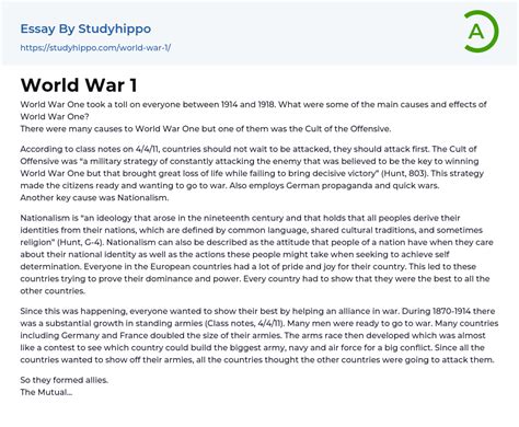 World War 1 Essay Example