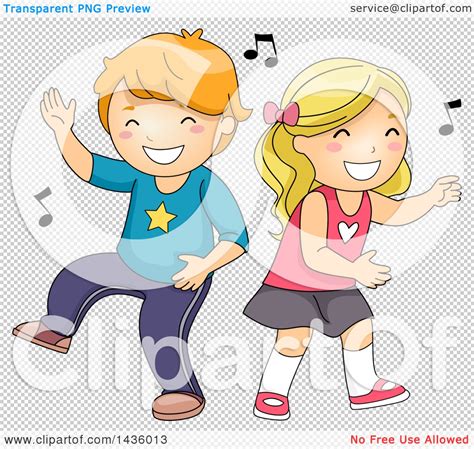 Clipart Of A Caucasian Boy And Girl Dancing To Music Royalty Free