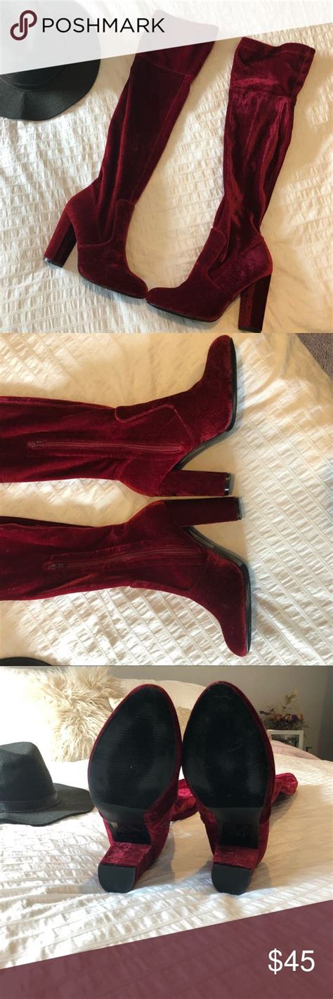 Burgundy Velvet Over The Knee Boots Over The Knee Boots Over The