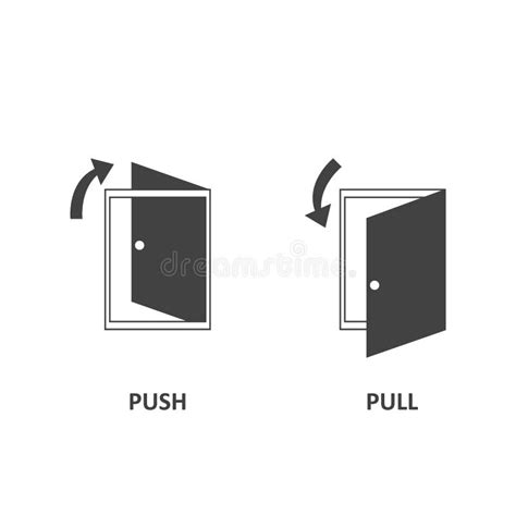 Set Open Door Push Door Icon And Pull Door Icon Arrow Symbol Vector