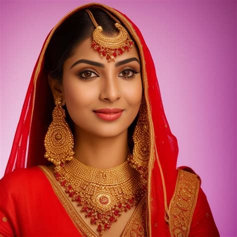 Premium AI Image A Woman In A Red Dress With Gold Jewelry And A Red Veil