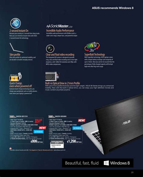 ASUS Notebooks Page 5 Brochures From Sitex 2012 Singapore On Tech