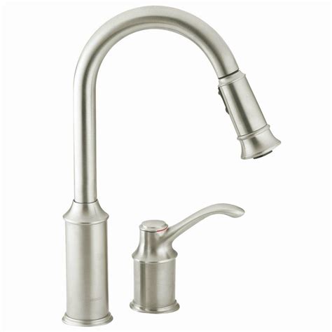 Moen's thoughtfully designed power clean technology provides an improved powerful, concentrated spray for faster clean up. MOEN Aberdeen Single-Handle Pull-Down Sprayer Kitchen ...