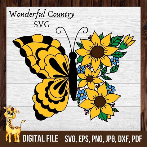 Sunflower Butterfly svg. | Etsy