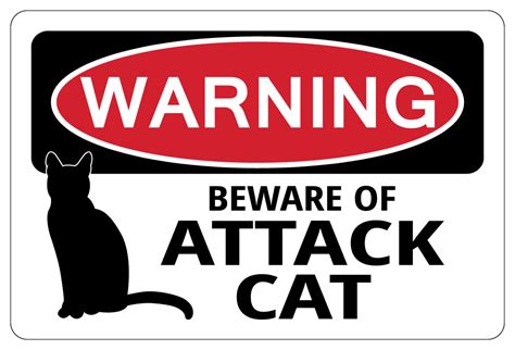 Beware Of Attack Cat Warning Funny Novelty Sign Cats T 696538001192