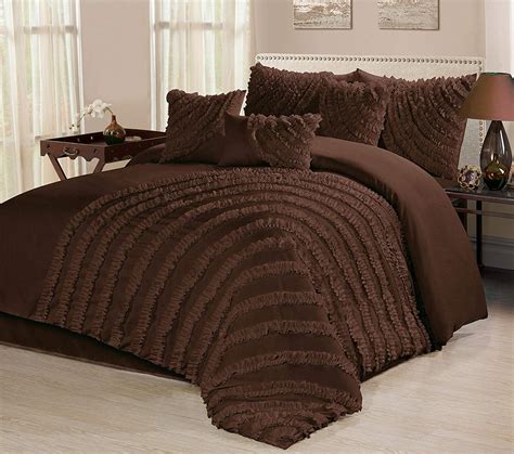 Unique Home Hillary 7 Piece Comforter Set Solid Brown Ruffled Bedding