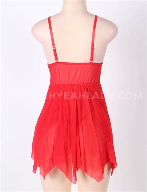 Wholesale Flirty Lace And Microfiber Red Plus Size Babydoll