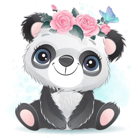Cute Panda Clipart With Watercolor Illustration Etsy Singapore