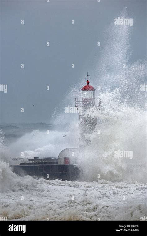 Lighthouse Of Porto With Storm Portugal Europe Stock Photo Alamy