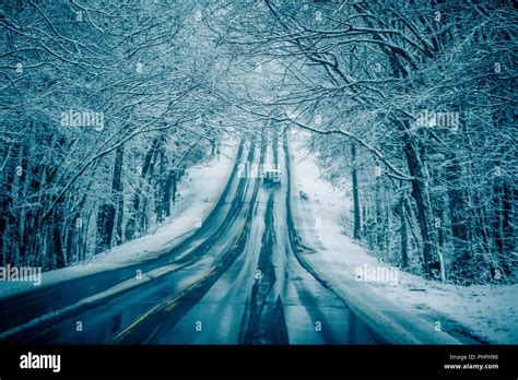 Dangerous Slippery And Icy Road Conditions Stock Photo Alamy