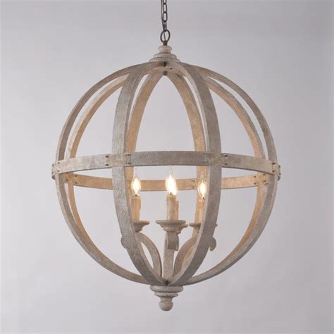 Luxury Rustic Style 4 Light Wooden Globe Chandelier Vintage Candle
