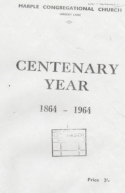 Booklet Centenary Year 1864 1964 Marple Congregational Church