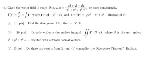solved xi yj zk 3 given the vector field in space f x