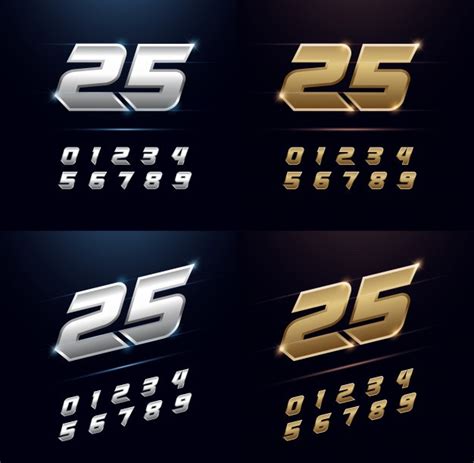 Zahlen Silber Und Golden Metal Alphabet Font Premium Vektor