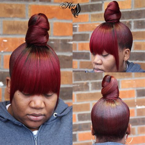 Top Knot Bun And Faux Bangs Hair Ponytail Styles Weave Ponytail