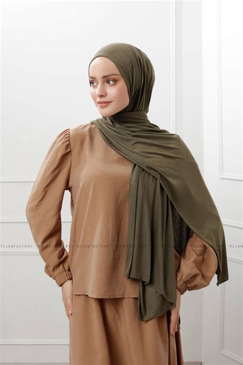 Sibel Khaki Jersey Hijab Hijab Hijabfactoryno