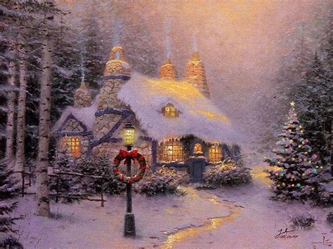 Stonehearth Hutch Christmas Cottage Iv By Thomas Kinkade 12x16 Signed