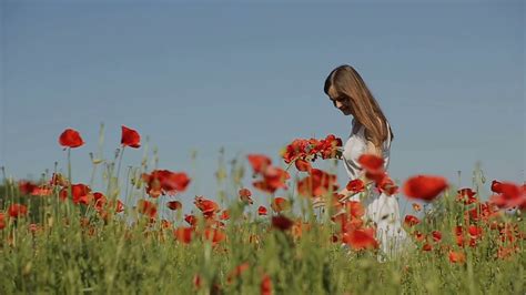 Beautiful Girl Having Fun Outdoors In The Poppies Field Slow Motion