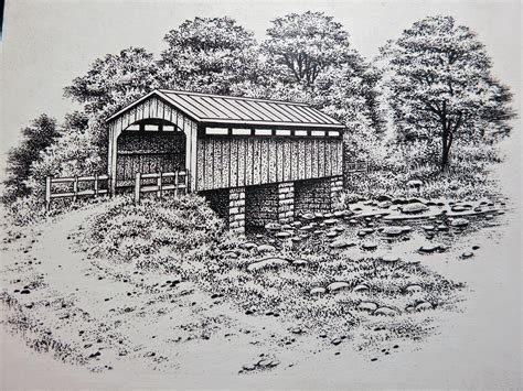 Covered Bridge By Stampscapes Landscape Pencil Drawings Pencil Art