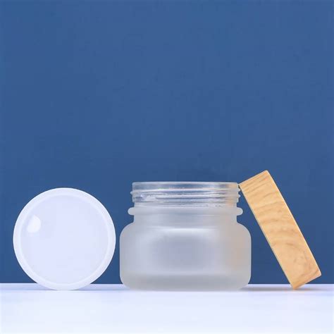 Wholesale Custom 50g Frosted Glass Jar Luxury Cosmetic Jar Clear Frosted Glass Cream Jar Factory