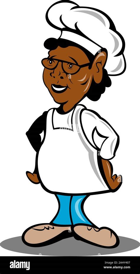 Cartoon Illustration Of A African American Chef Cook Or Baker Standing