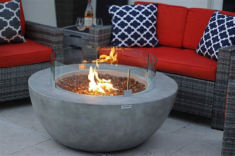 Buy Akoya Outdoor Essentials 42 Modern Concrete Fire Pit Table Bowl W Glass Guard And Crystals