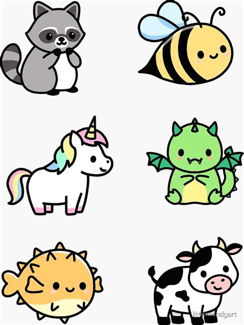 Cute Animal Sticker Pack 5 Sticker By Littlemandyart Cute Easy